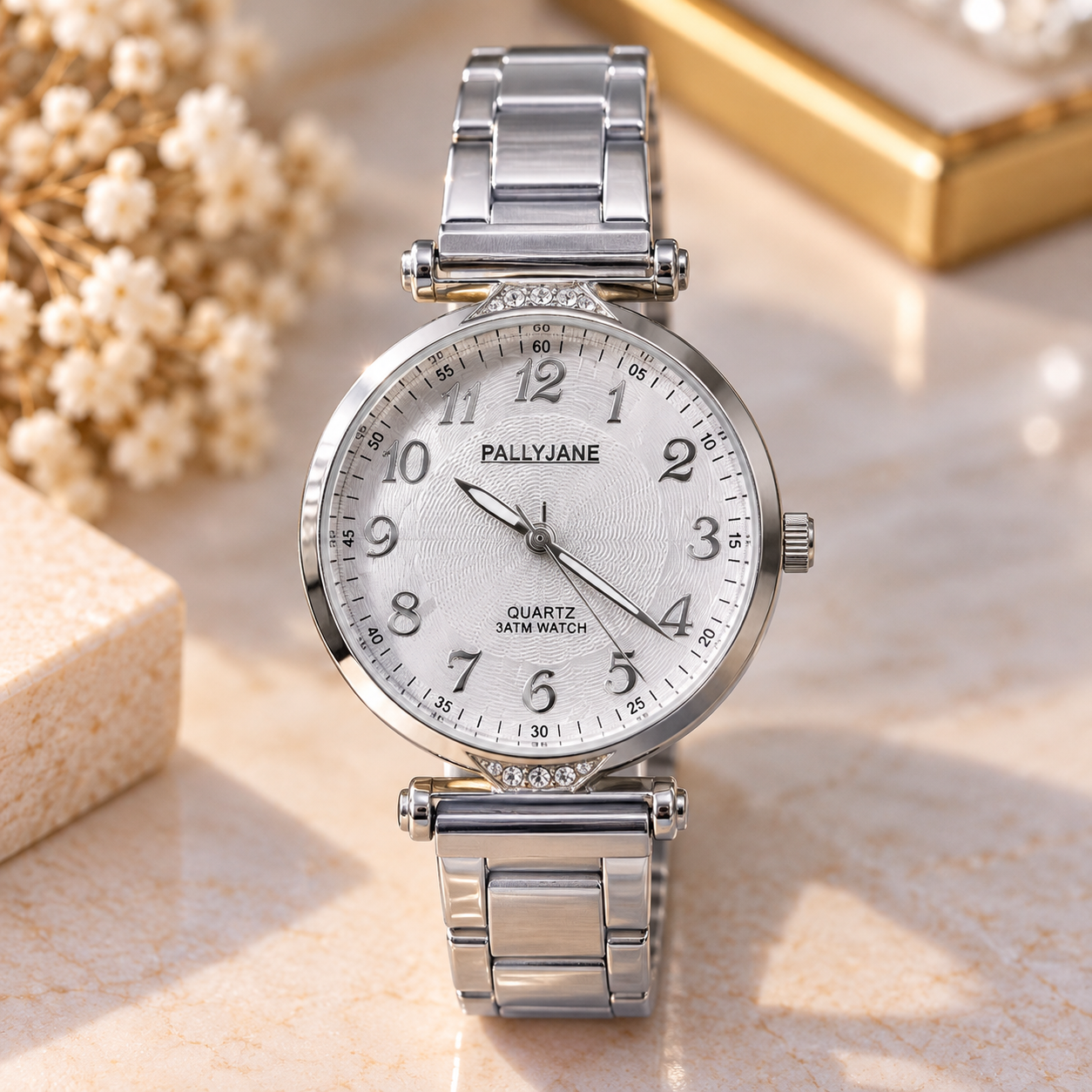Elegante Relógio Prateado PALLYJANE Relógio Feminino Pallyjane Prata com Pulseira Metálica – 3 ATM - Imagem 1