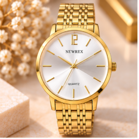 Relógio Unissex Newrex Dourado com Pulseira Metálica – 3 ATM
